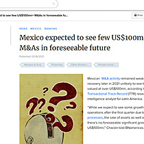Mexico expected to see few US$100mn+ M&As in foreseeable future